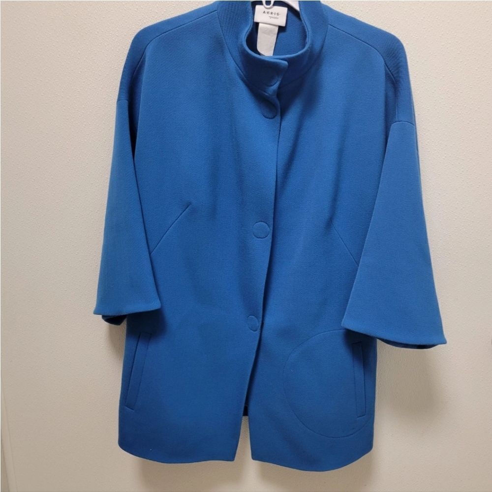 Akris Punto  Wool Tricotine Button Front Car Coat Jacket Sz US 12
